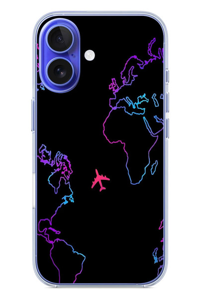 Le Balvo iPhone 16 Uyumlu Dünya Uçuşu Baskılı Silikon Kılıf