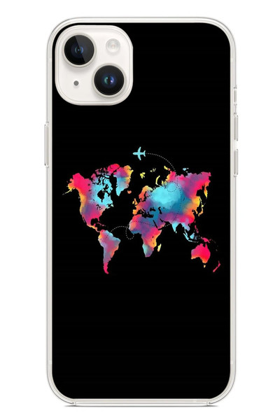 Le Balvo iPhone 14 Plus Uyumlu Dünya Renkli Haritası Baskılı Silikon Kılıf