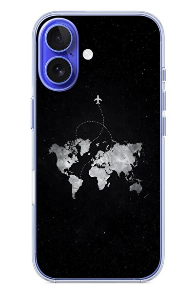 Le Balvo iPhone 16 Uyumlu Dünya Haritası Uçuş Baskılı Silikon Kılıf