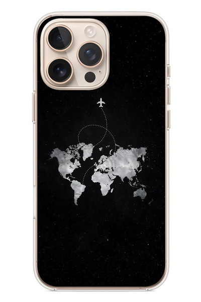 Le Balvo iPhone 16 Pro Max Uyumlu Dünya Haritası Uçuş Baskılı Silikon Kılıf