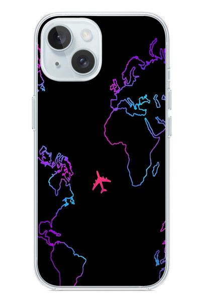 Le Balvo iPhone 15 Uyumlu Dünya Uçuşu Baskılı Silikon Kılıf