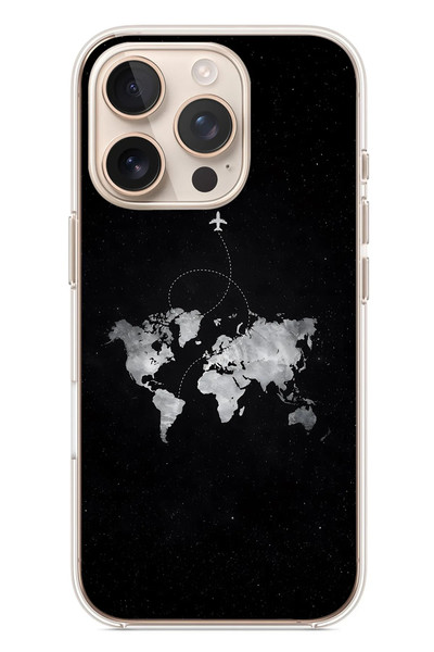 Le Balvo iPhone 16 Pro Uyumlu Dünya Haritası Uçuş Baskılı Silikon Kılıf