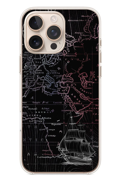 Le Balvo iPhone 16 Pro Max Uyumlu Denizci Dünya Haritası Baskılı Silikon Kılıf