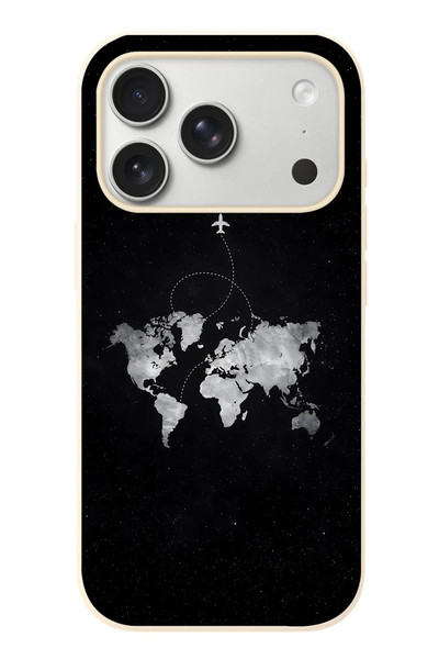 Le Balvo iPhone 17 Pro Uyumlu Dünya Haritası Uçuş Baskılı Silikon Kılıf