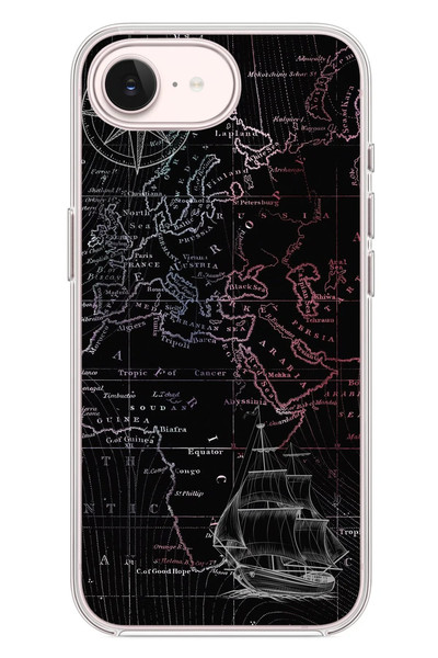 Le Balvo iPhone 17e Uyumlu Denizci Dünya Haritası Baskılı Silikon Kılıf