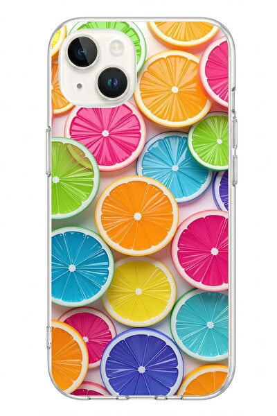 Le Balvo iPhone 13 - 14 Uyumlu Renkli Lime Dilimler Baskılı Silikon Kılıf