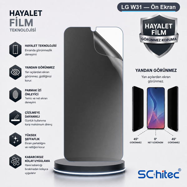 ScHitec LG W31 Uyumlu Ön Yüzey Hayalet Privacy Hidrojel Ekran Koruyucu