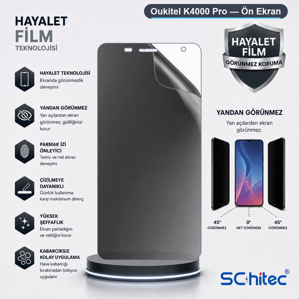 ScHitec Oukitel K4000 Pro Uyumlu Ön Yüzey Hayalet Privacy Hidrojel Ekran Koruyucu