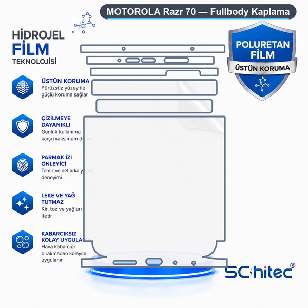 ScHitec Motorola Razr 70 Uyumlu Fullbody Arka Kaplama Hidrojel Koruyucu Film