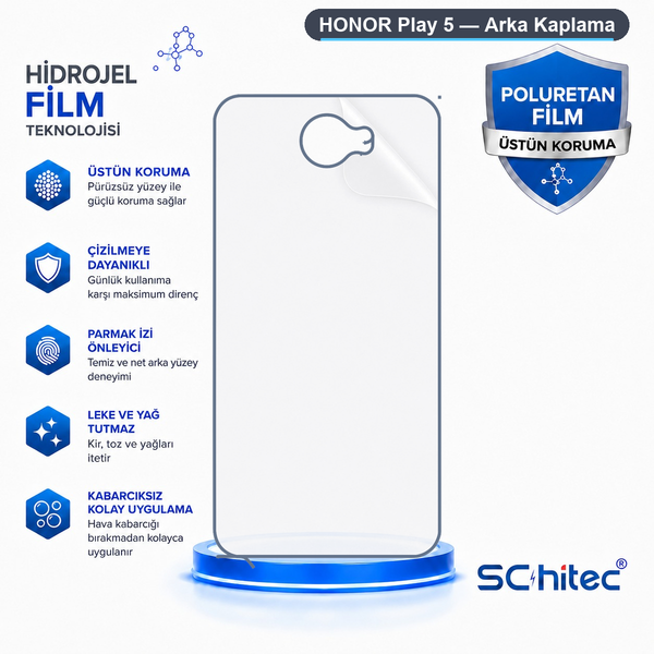 ScHitec Honor Play 5 Uyumlu Arka Yüzey Hidrojel Koruyucu Film