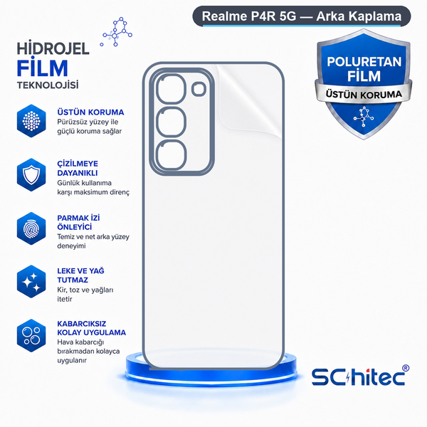 ScHitec Realme P4R 5G Uyumlu Arka Yüzey Hidrojel Koruyucu Film