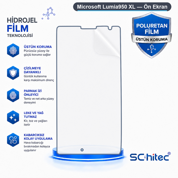 ScHitec Microsoft Lumia950 XL Uyumlu Ön Yüzey Nano Şeffaf Hidrojel Ekran Koruyucu