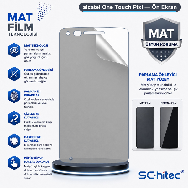 ScHitec Alcatel One Touch Pixi Uyumlu Ön Yüzey Mat Hidrojel Ekran Koruyucu