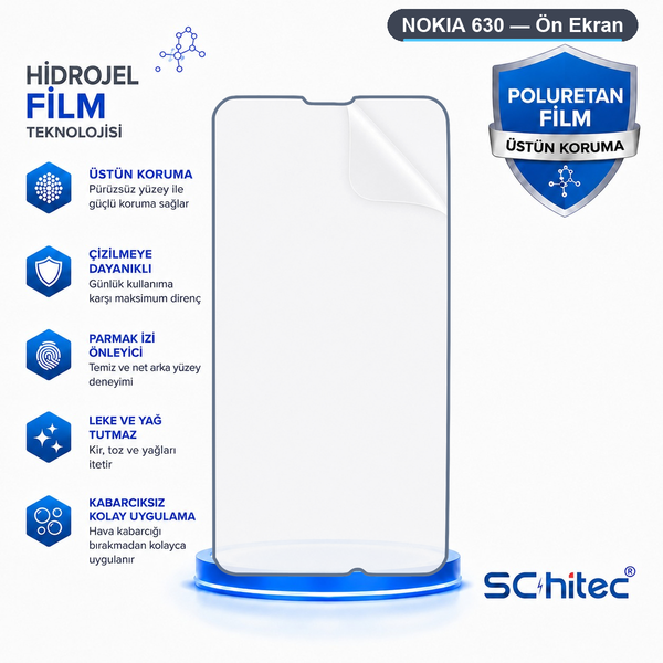 ScHitec Nokia 630 Uyumlu Ön Yüzey Nano Şeffaf Hidrojel Ekran Koruyucu