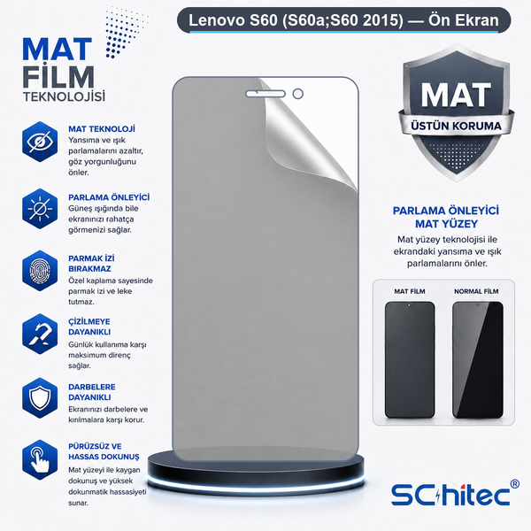 ScHitec Lenovo S60 (S60A-S60 2015) Uyumlu Ön Yüzey Mat Hidrojel Ekran Koruyucu