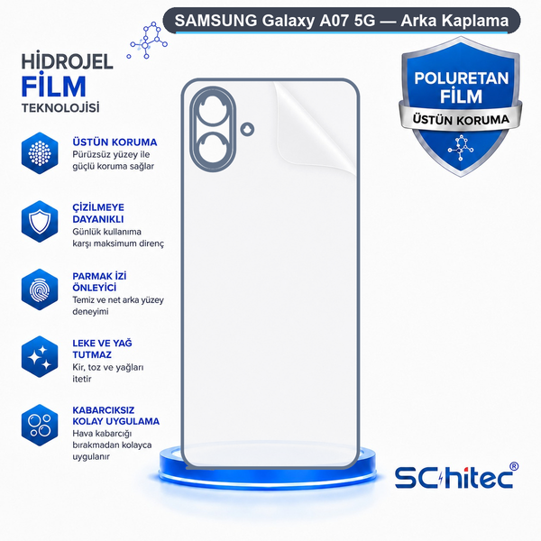 ScHitec Samsung Galaxy A07 5G Uyumlu Arka Yüzey Hidrojel Koruyucu Film