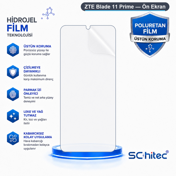 ScHitec ZTE Blade 11 Prime Uyumlu Ön Yüzey Nano Şeffaf Hidrojel Ekran Koruyucu