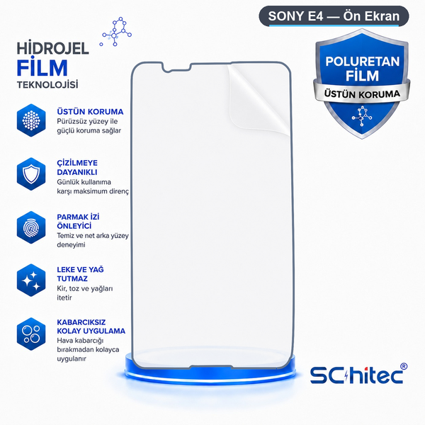 ScHitec Sony E4 Uyumlu Ön Yüzey Nano Şeffaf Hidrojel Ekran Koruyucu