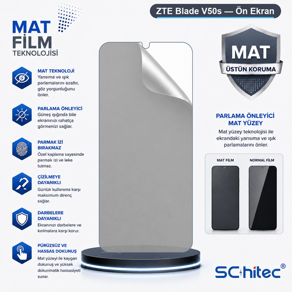 ScHitec ZTE Blade V50S Uyumlu Ön Yüzey Mat Hidrojel Ekran Koruyucu