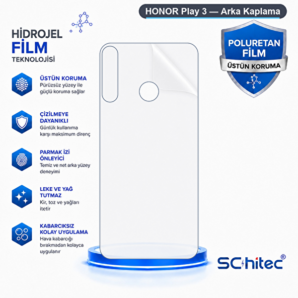 ScHitec Honor Play 3 Uyumlu Arka Yüzey Hidrojel Koruyucu Film