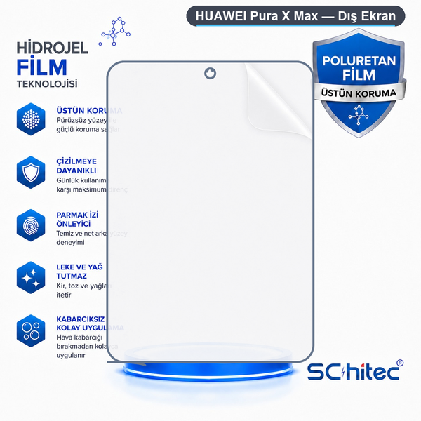 ScHitec Huawei Pura X Max Uyumlu Dış Ekran Nano Şeffaf Hidrojel Ekran Koruyucu