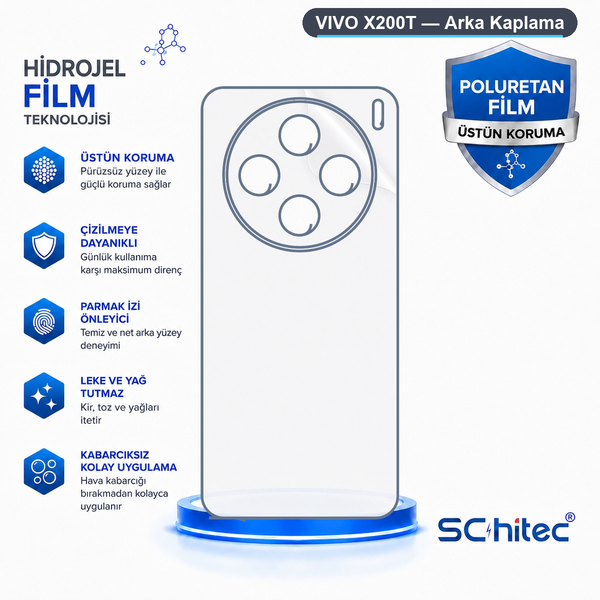 ScHitec Vivo X200T Uyumlu Arka Yüzey Hidrojel Koruyucu Film