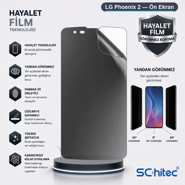 ScHitec LG Phoenix 2 Uyumlu Ön Yüzey Hayalet Privacy Hidrojel Ekran Koruyucu