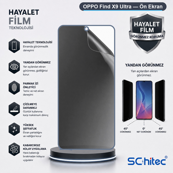 ScHitec Oppo Find X9 Ultra Uyumlu Ön Yüzey Hayalet Privacy Hidrojel Ekran Koruyucu