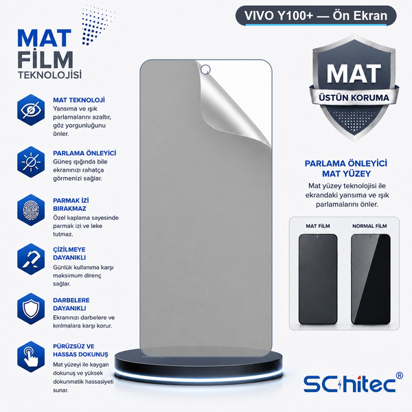 ScHitec Vivo Y100+ Uyumlu Ön Yüzey Mat Hidrojel Ekran Koruyucu
