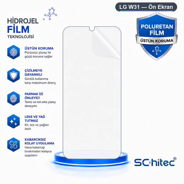ScHitec LG W31 Uyumlu Ön Yüzey Nano Şeffaf Hidrojel Ekran Koruyucu