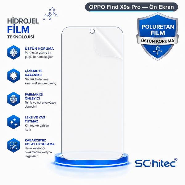 ScHitec Oppo Find X9S Pro Uyumlu Ön Yüzey Nano Şeffaf Hidrojel Ekran Koruyucu