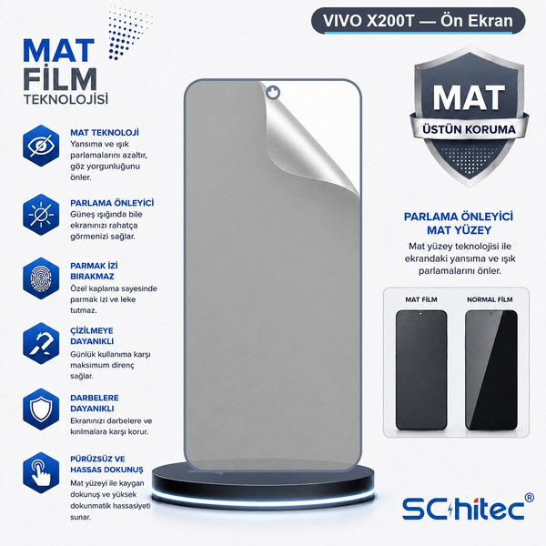 ScHitec Vivo X200T Uyumlu Ön Yüzey Mat Hidrojel Ekran Koruyucu