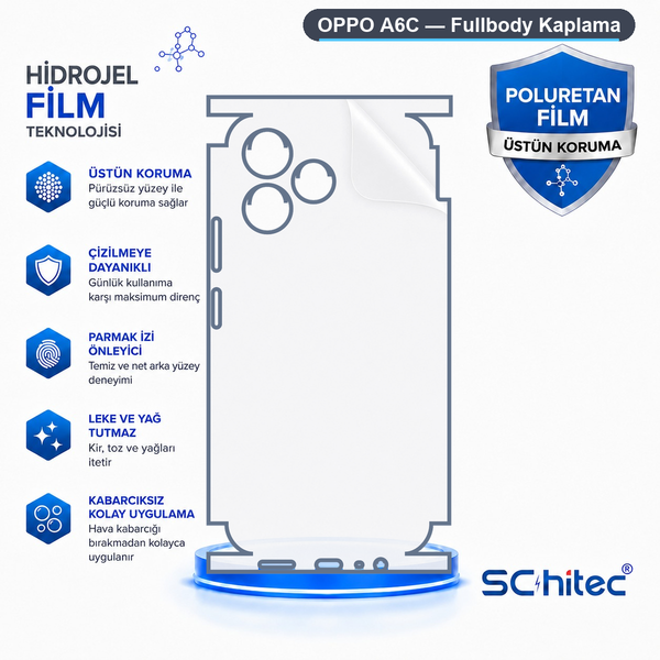 ScHitec Oppo A6C Uyumlu Fullbody Arka Kaplama Hidrojel Koruyucu Film