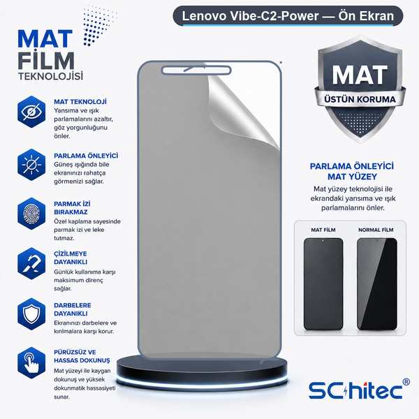 ScHitec Lenovo Vibe-C2-Power Uyumlu Ön Yüzey Mat Hidrojel Ekran Koruyucu