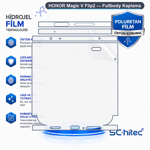 ScHitec Honor Magic V Flip2 Uyumlu Fullbody Arka Kaplama Hidrojel Koruyucu Film