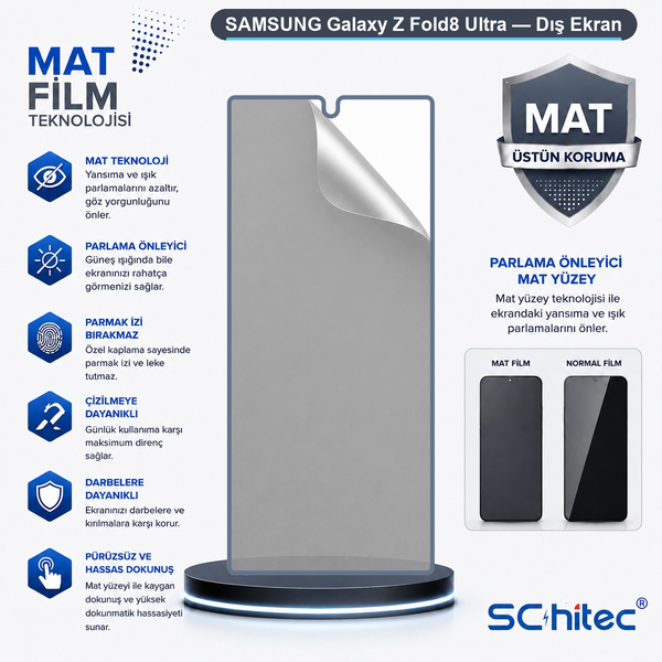 ScHitec Samsung Galaxy Z Fold8 Ultra Uyumlu Dış Ekran Mat Hidrojel Ekran Koruyucu