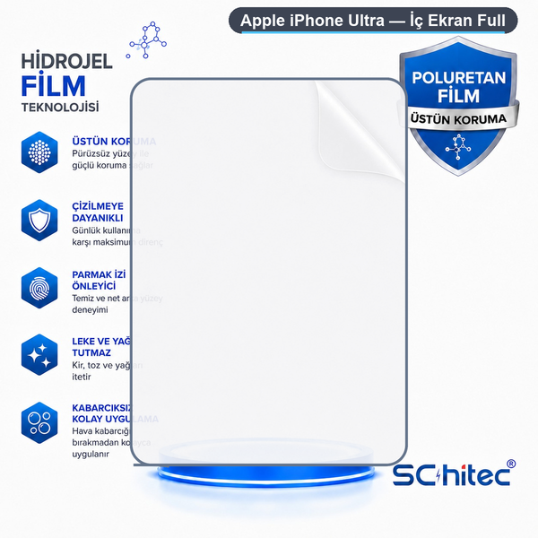 ScHitec Apple iPhone Ultra Uyumlu İç Ekran Full Şeffaf Nano Hidrojel Ekran Koruyucu
