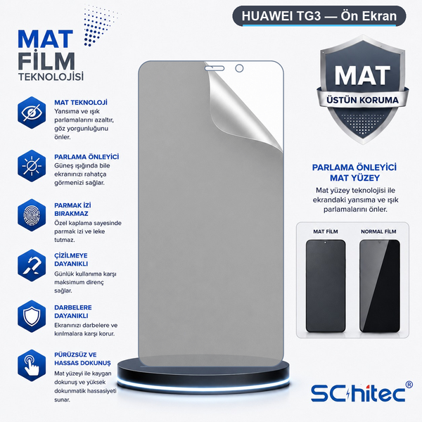 ScHitec Huawei Tg3 Uyumlu Ön Yüzey Mat Hidrojel Ekran Koruyucu