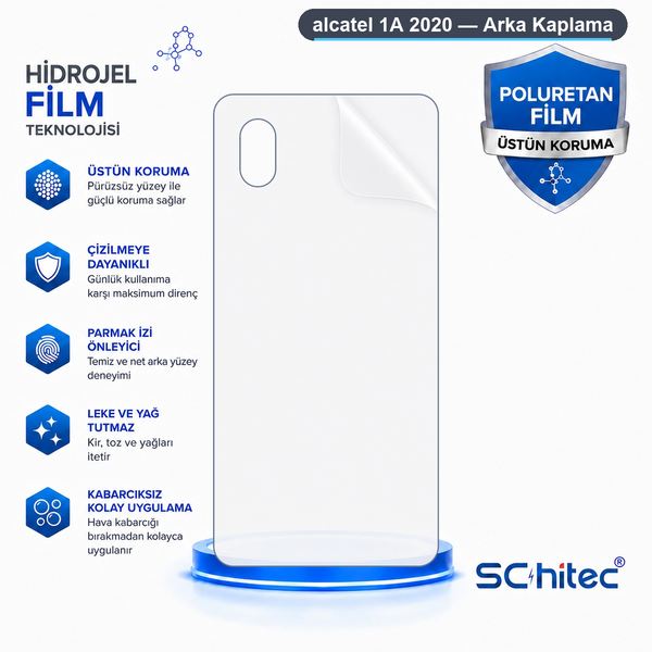 ScHitec Alcatel 1A 2020 Uyumlu Arka Yüzey Hidrojel Koruyucu Film