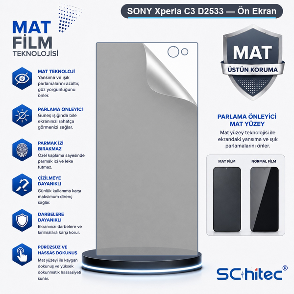 ScHitec Sony Xperia C3 D2533 Uyumlu Ön Yüzey Mat Hidrojel Ekran Koruyucu