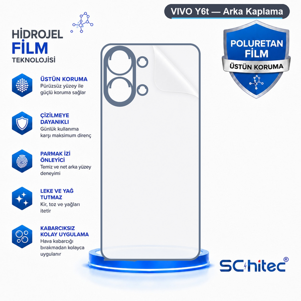 ScHitec Vivo Y6T Uyumlu Arka Yüzey Hidrojel Koruyucu Film