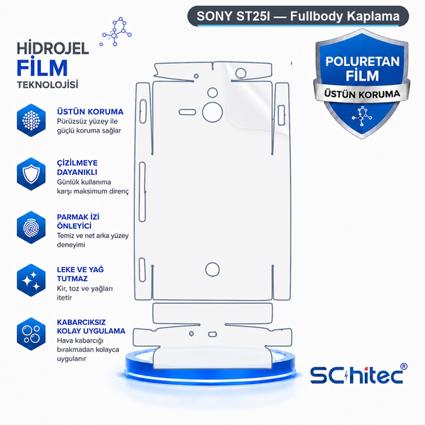 ScHitec Sony St25I Uyumlu Fullbody Arka Kaplama Hidrojel Koruyucu Film