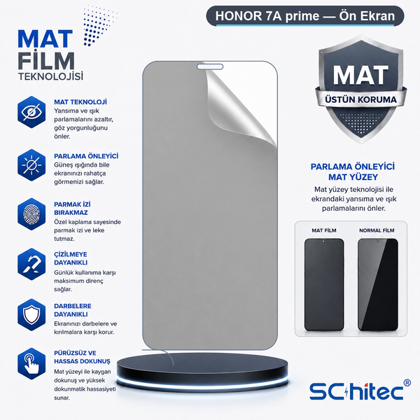 ScHitec Honor 7A Prime Uyumlu Ön Yüzey Mat Hidrojel Ekran Koruyucu