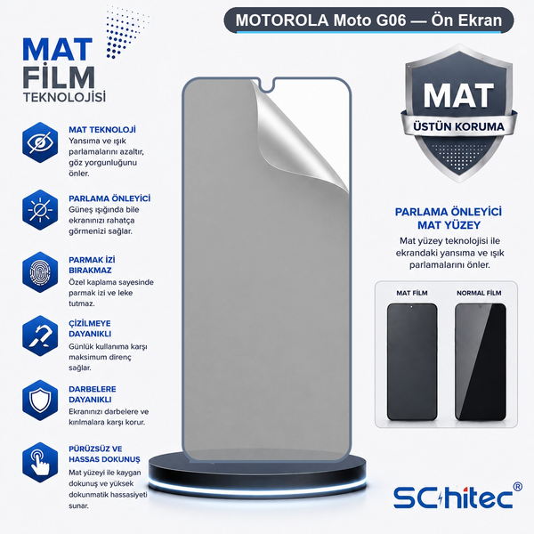 ScHitec Motorola Moto G06 Uyumlu Ön Yüzey Mat Hidrojel Ekran Koruyucu