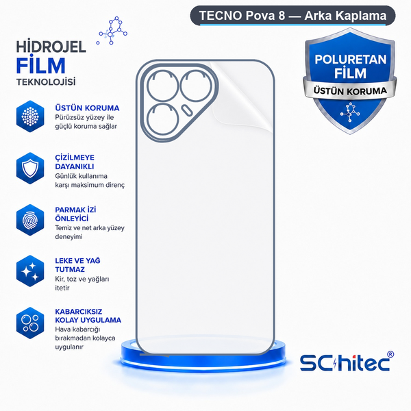 ScHitec Tecno Pova 8 Uyumlu Arka Yüzey Hidrojel Koruyucu Film