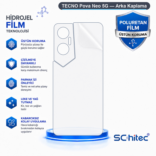ScHitec Tecno Pova Neo 5G Uyumlu Arka Yüzey Hidrojel Koruyucu Film