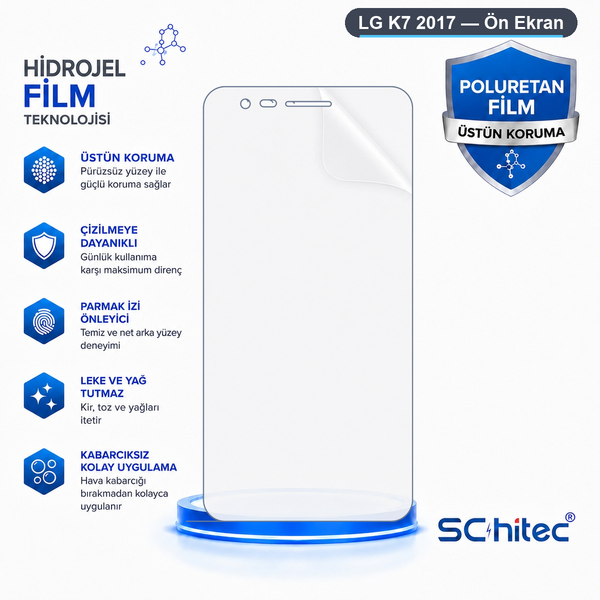 ScHitec LG K7 2017 Uyumlu Ön Yüzey Nano Şeffaf Hidrojel Ekran Koruyucu