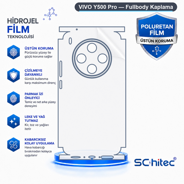 ScHitec Vivo Y500 Pro Uyumlu Fullbody Arka Kaplama Hidrojel Koruyucu Film