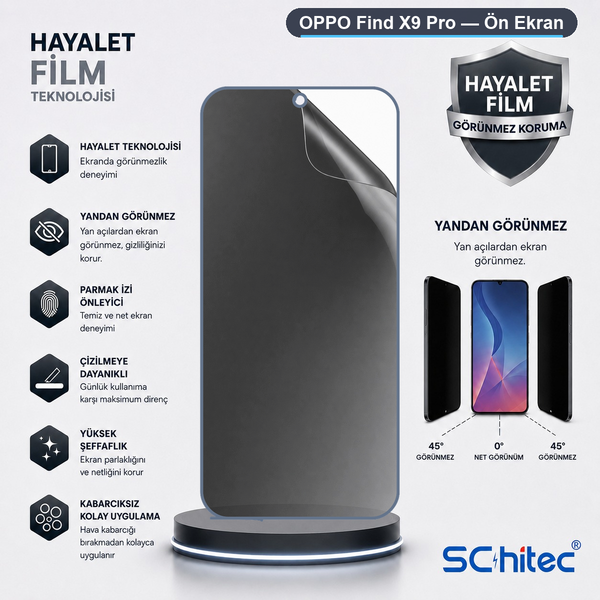 ScHitec Oppo Find X9 Pro Uyumlu Ön Yüzey Hayalet Privacy Hidrojel Ekran Koruyucu