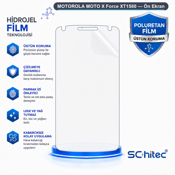 ScHitec Motorola Moto X Force XT1580 Uyumlu Ön Yüzey Nano Şeffaf Hidrojel Ekran Koruyucu
